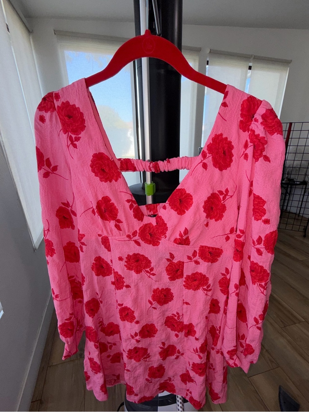 Crystal Doll Open Back Floral Cutout Mini Dress Pink Red Cottagecore S - Picture 6 of 7